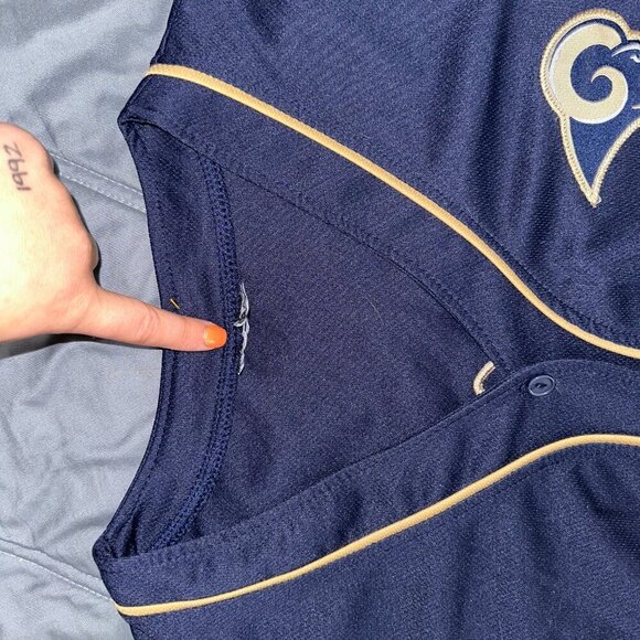 Blue Gold Rams Button Up Jersey Womens Medium Short Sleeve - Picture 6 of 8